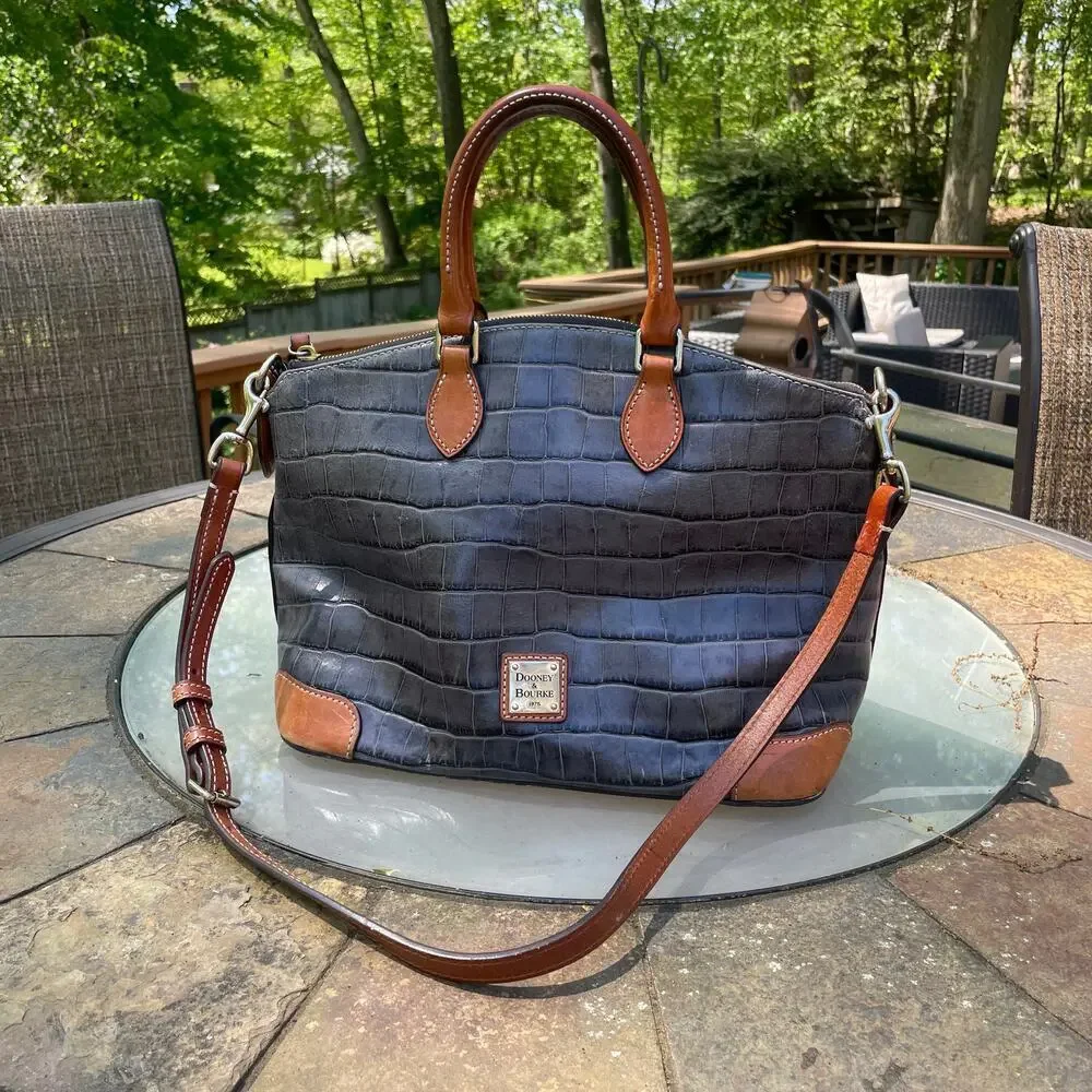 Dooney & Bourke Denison Domed Croco Embossed Gray Satchel Handbag